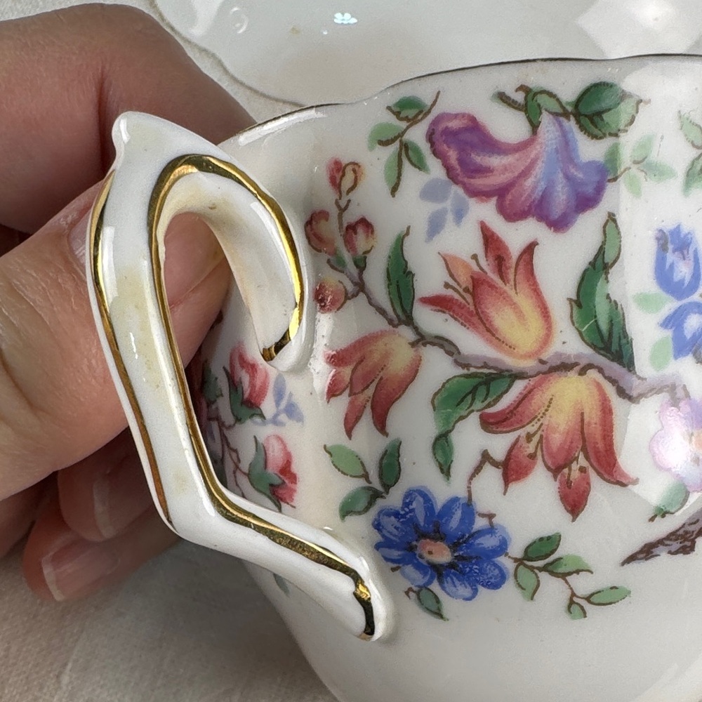 Crown Staffordshire Springtime Pattern Floral Bone China Teacup and Saucer Set - Picture 7 of 10